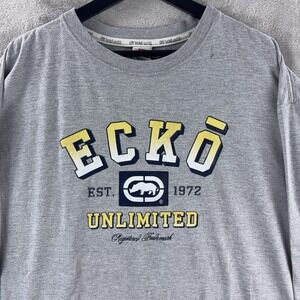 Ecko Unlimited Long Sleeve Logo T Shirt Mens Size XL Gray Graphic Y2K Hip Hop